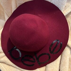 Bebe Burgundy Women's Felt Wide Brimmed Hat